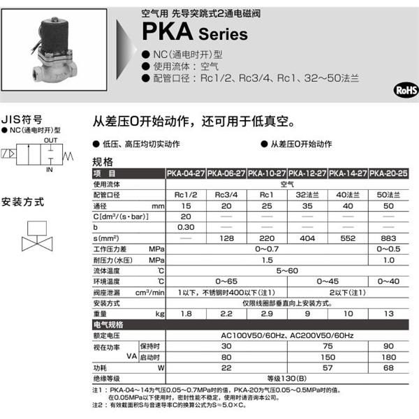 CKD喜開(kāi)理空氣用先導(dǎo)突跳式2通電磁閥PKA-14-27-C-AC100V