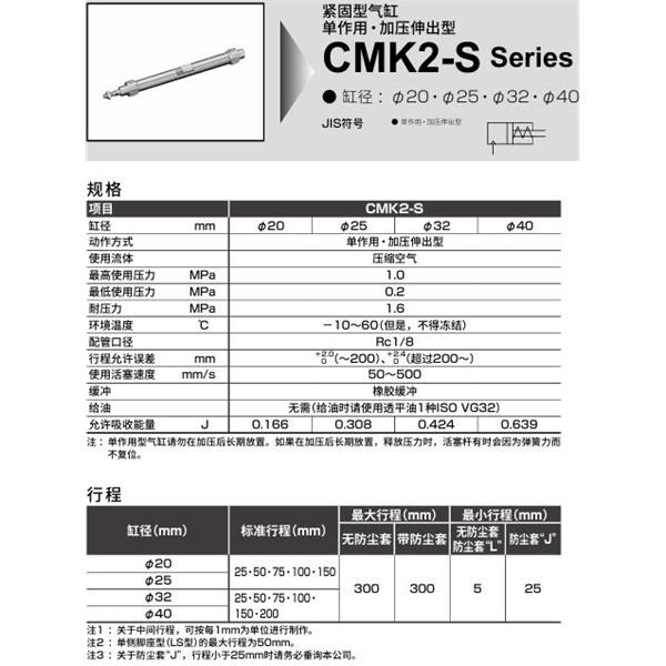 CKD喜開理緊固型氣缸CMK2-S-FB-25-50-JI