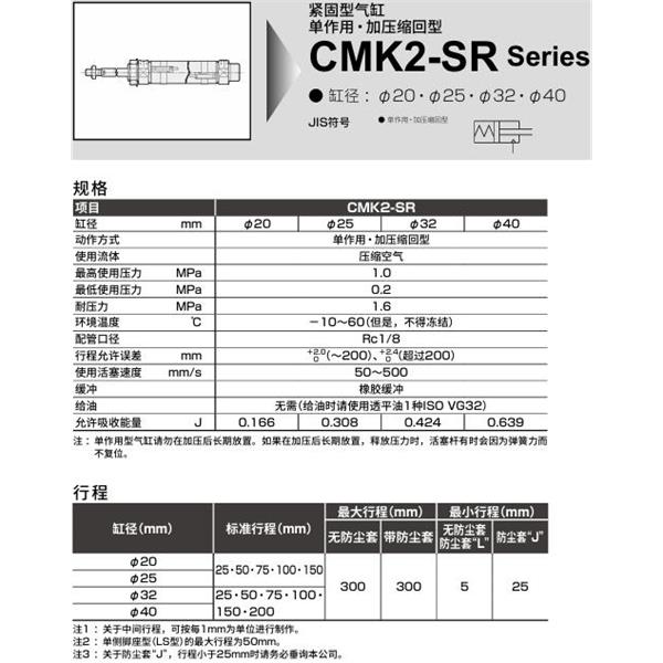 CKD喜開理緊固型氣缸CMK2-SR-CC1-40-300-T8H-T-MB2