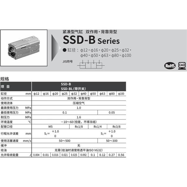 CKD喜開理超級緊湊型氣缸SSD-BL-12-5-T0H-R-N-10-T0H-R-N-I