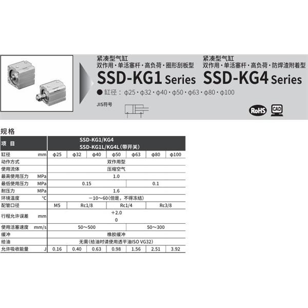 CKD喜開理超級緊湊型氣缸SSD-KG1L-80-10-T2YD-R-N-LB-I