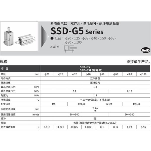 CKD喜開理超級緊湊型氣缸SSD-G5L-50-5-T0H-R-N-LB-I