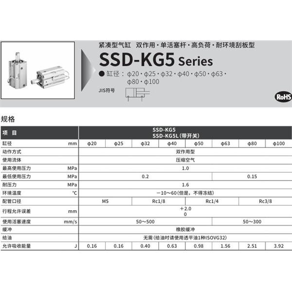 CKD喜開理超級緊湊型氣缸SSD-KG5L-50-5-T0H-R-N-LB-I