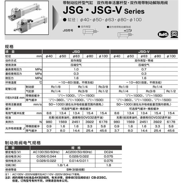 CKD喜開理帶制動拉桿型氣缸JSG-V-TC-80B-100-JI
